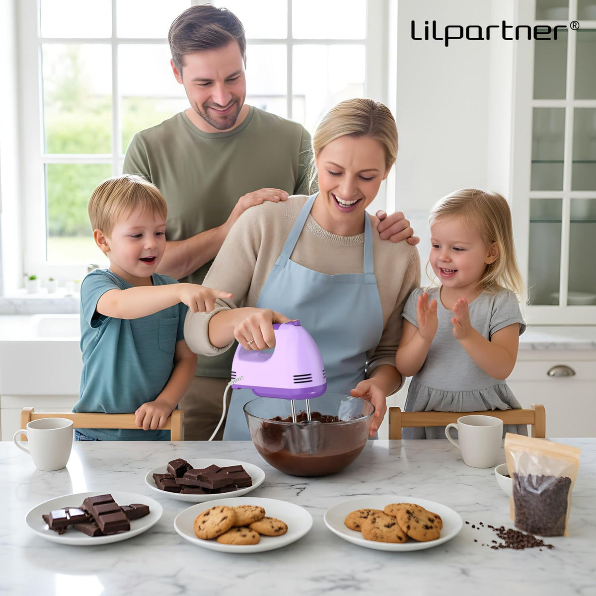 LILPARTNER Hand Mixer Electric, Ultra Power Kitchen Hand Mixer With 7-Speed & 5 Stainless Steel Accessories for Whipping Dough, Cream, Cake, Dishwasher Safe, Light Purple