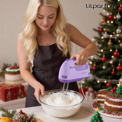LILPARTNER Hand Mixer Electric, Ultra Power Kitchen Hand Mixer With 7-Speed & 5 Stainless Steel Accessories for Whipping Dough, Cream, Cake, Dishwasher Safe, Light Purple