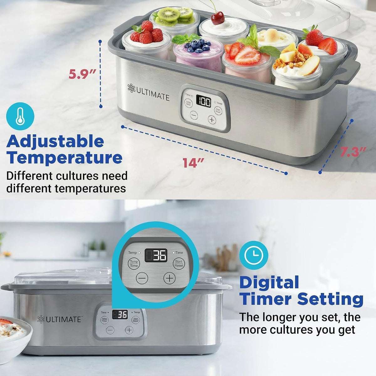 Ultimate Probiotic Yogurt Maker with TruTemp™ Adjustable Temperature & Time Control, Make Trillions of Live Probiotics for Gut Health, ULTIMATE LIFETIME WARRANTY, Wellness Gifts for Men & Women