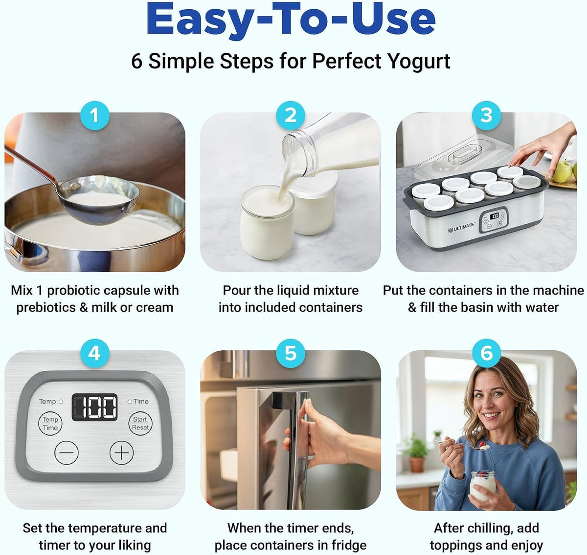 Ultimate Probiotic Yogurt Maker with TruTemp™ Adjustable Temperature & Time Control, Make Trillions of Live Probiotics for Gut Health, ULTIMATE LIFETIME WARRANTY, Wellness Gifts for Men & Women