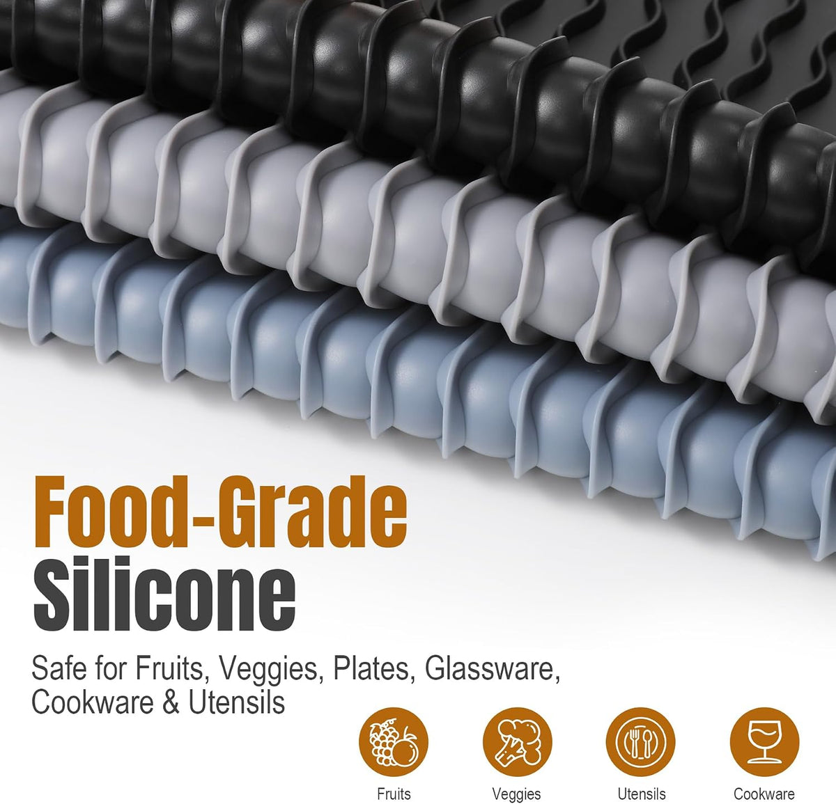 2 Pack Silicone Dish Drying Mat for Kitchen Counter Coffee Bar Apartment Accessories Escurridor de Platos para Fregadero Under Sink Organizer Pet Food Appliance Stone Rack Trays Drain Black