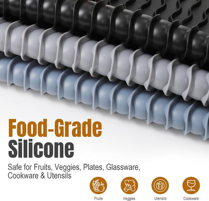 2 Pack Silicone Dish Drying Mat for Kitchen Counter Coffee Bar Apartment Accessories Escurridor de Platos para Fregadero Under Sink Organizer Pet Food Appliance Stone Rack Trays Drain Black