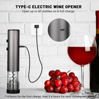 Electric Wine Opener Set for Red Wine, Rechargeable Automatic Wine Corkscrew Bottle Opener with Foil Cutter, Vacuum Stopper, Wine Pour for Wedding Party Home Gifts