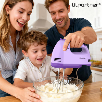 LILPARTNER Hand Mixer Electric, Ultra Power Kitchen Hand Mixer With 7-Speed & 5 Stainless Steel Accessories for Whipping Dough, Cream, Cake, Dishwasher Safe, Light Purple