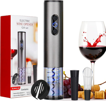 Electric Wine Opener Set for Red Wine, Rechargeable Automatic Wine Corkscrew Bottle Opener with Foil Cutter, Vacuum Stopper, Wine Pour for Wedding Party Home Gifts