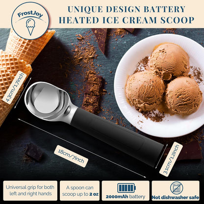 Heated Ice Cream Scoop Rechargeable, Electric Warming Ice Cream Scooper with LED Display, Heats to 158°F for Hard Ice Cream, Easy for Seniors & Kids, IP67 Waterproof (Black, 2 oz)