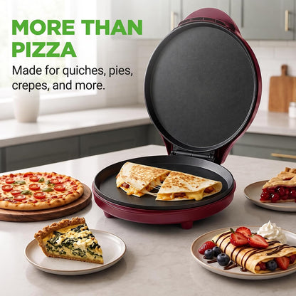 NutriChef 12.5 Inch Countertop Pizza & Everything Maker | Make Personal Pizzas, Eggs, Toast, Quesadillas & More | Adjustable Temperature 260-430℉, Non-Stick, Cool-Touch & Anti-Slip Feet | Red