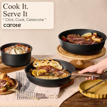 CAROTE 21pcs Pots and Pans Set Non Stick, Detachable Handle Cookware, Black