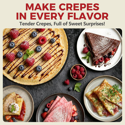 AshGlen 12" Electric Crepe Maker Machine, Ceramic Crepe Pan for Pancakes & Tortilla & Fried Eggs, Spatula & Crepe Spreader Tool Included, Graphite